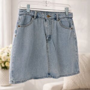 Y2K Light Wash Denim Mini Skirt Forever 21 High Rise Jean Skirt Medium